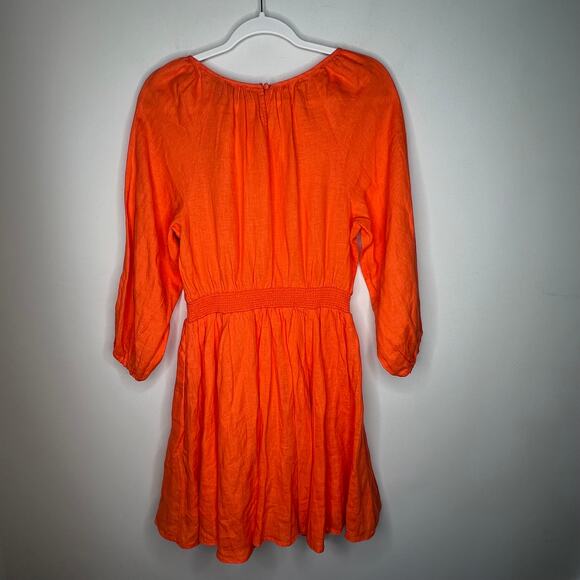 J. Crew Orange Palermo Smocked Waist Linen Mini Dress Size XS - Picture 6 of 7